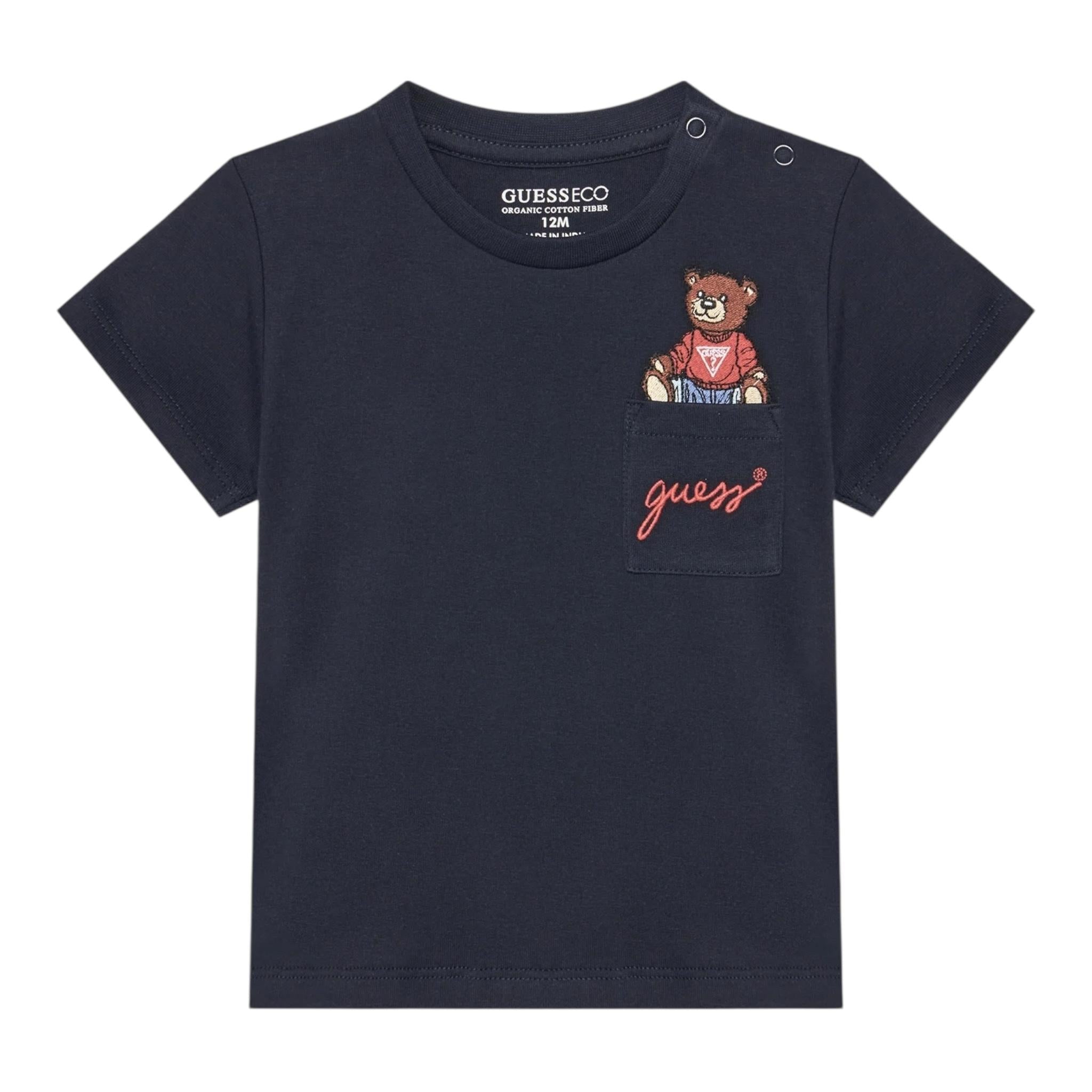 Guess T-Shirt Gircollo Tinta Unita con Stampa per Neonato I5RI03I3Z14X BLU GUESS 