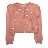 Alice Pi Cardigan Tinta Unita con Trafori Rosa per Bambina