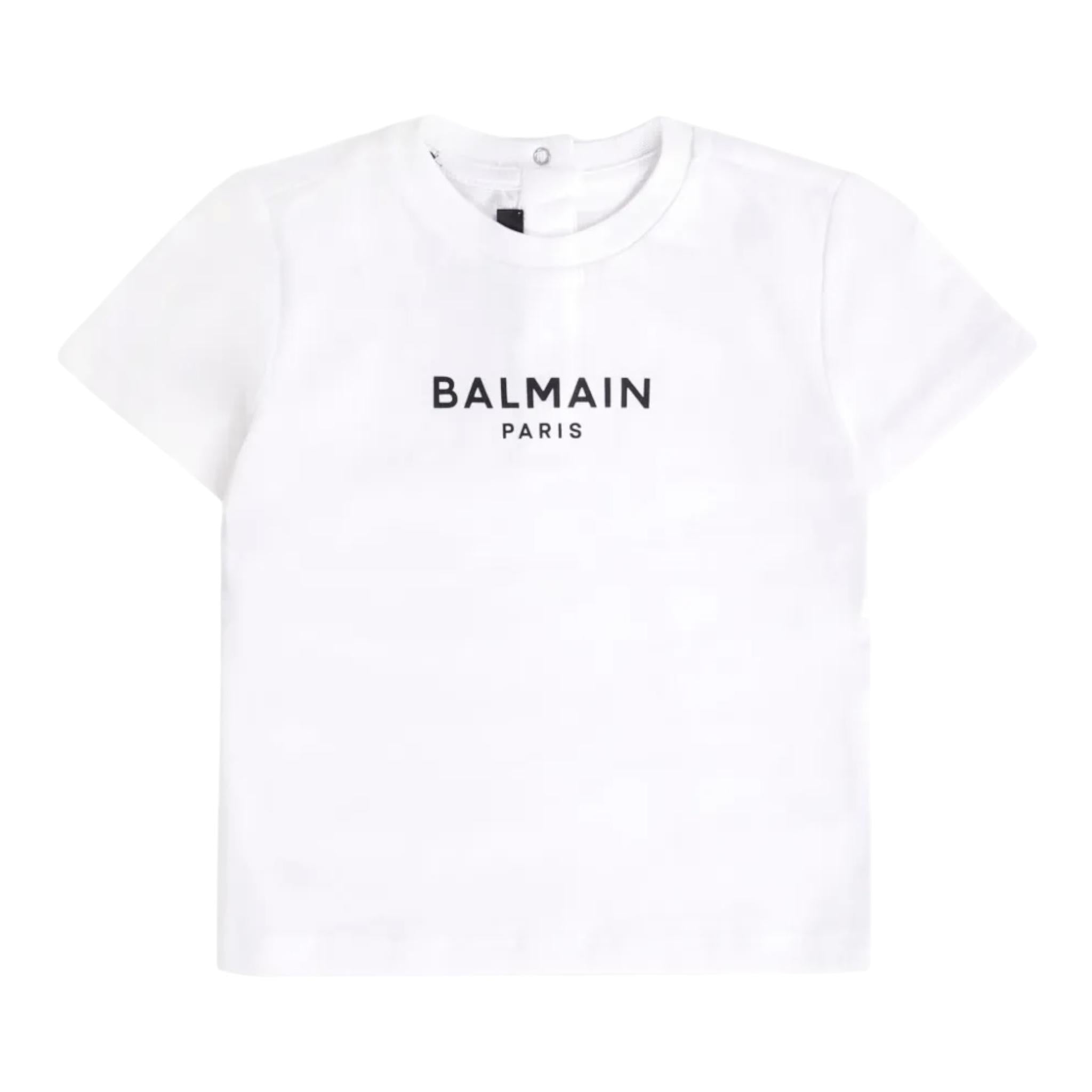 Balmain T-Shirt Girocollo Tinta Unita con Stampa per Neonato BW8641 BIANCO BALMAIN 
