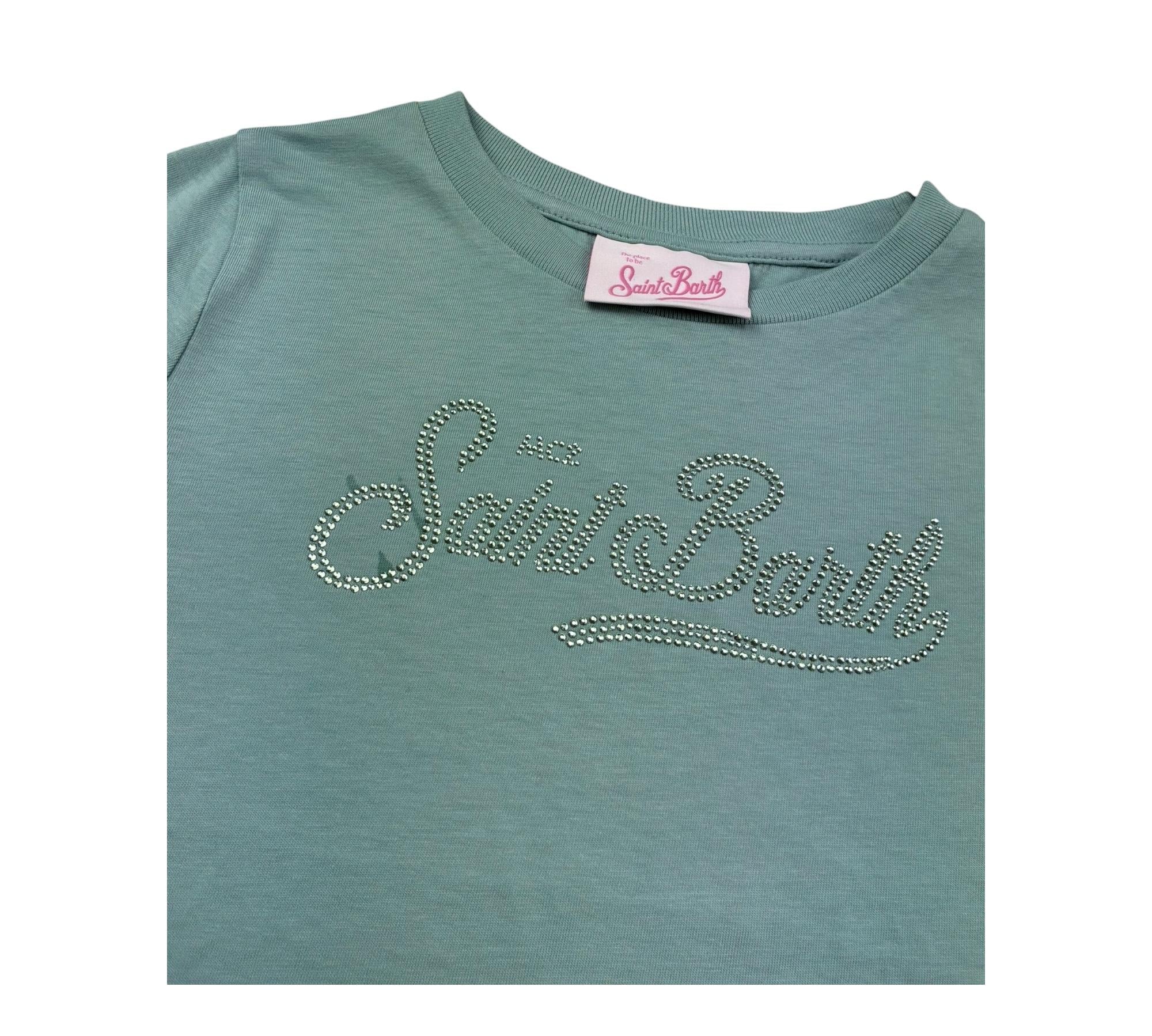 Saint Barth Abito Mezza Manica Tinta Unita con Brillantini per Bambina ABBEYY VERDE SAINT BARTH 