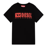 Diesel T-Shirt Girocollo tinta unita con Stampa Nero per Bambino J02033X NERO DIESEL 