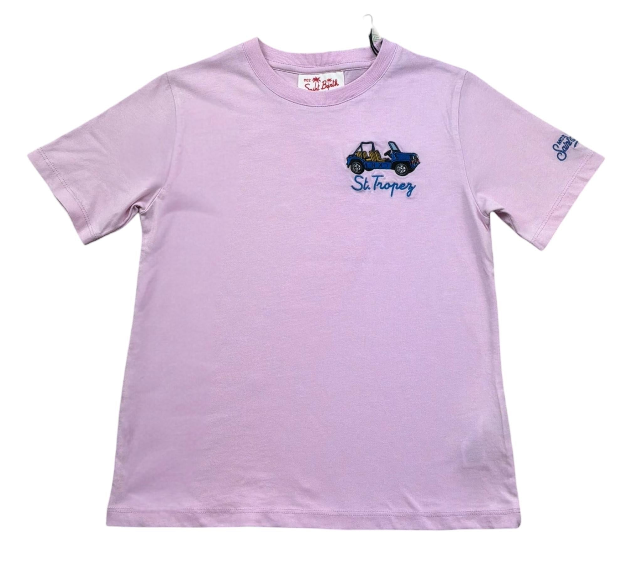 Saint Barth T-Shirt Girocollo Tinta Unita con Ricamo Auto per Bambino CARST ROSA SAINT BARTH 