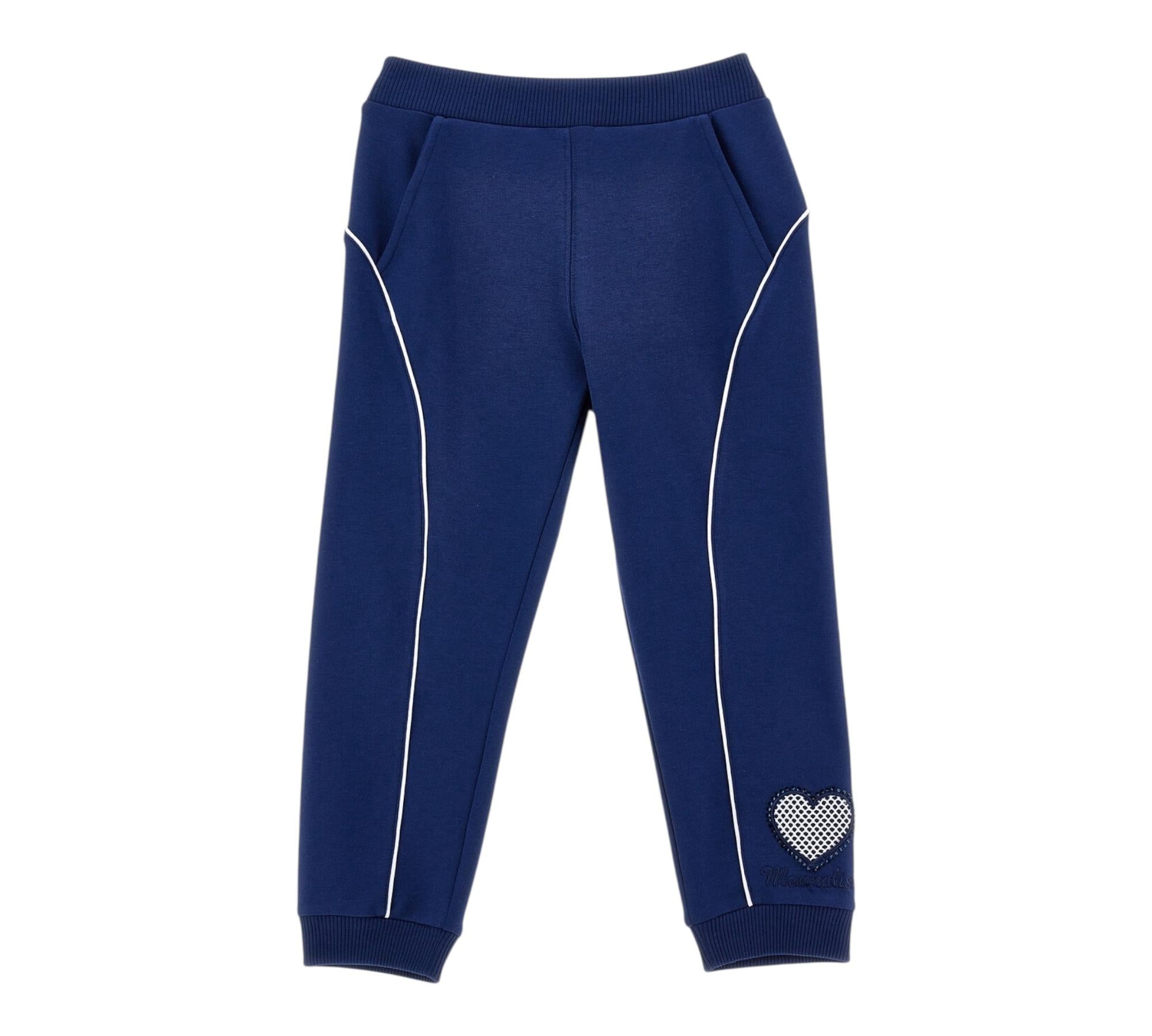Monnalisa Pantalone Tinta Unita con Stampa Cuore per Bambina 19E405 BLU MONNALISA 