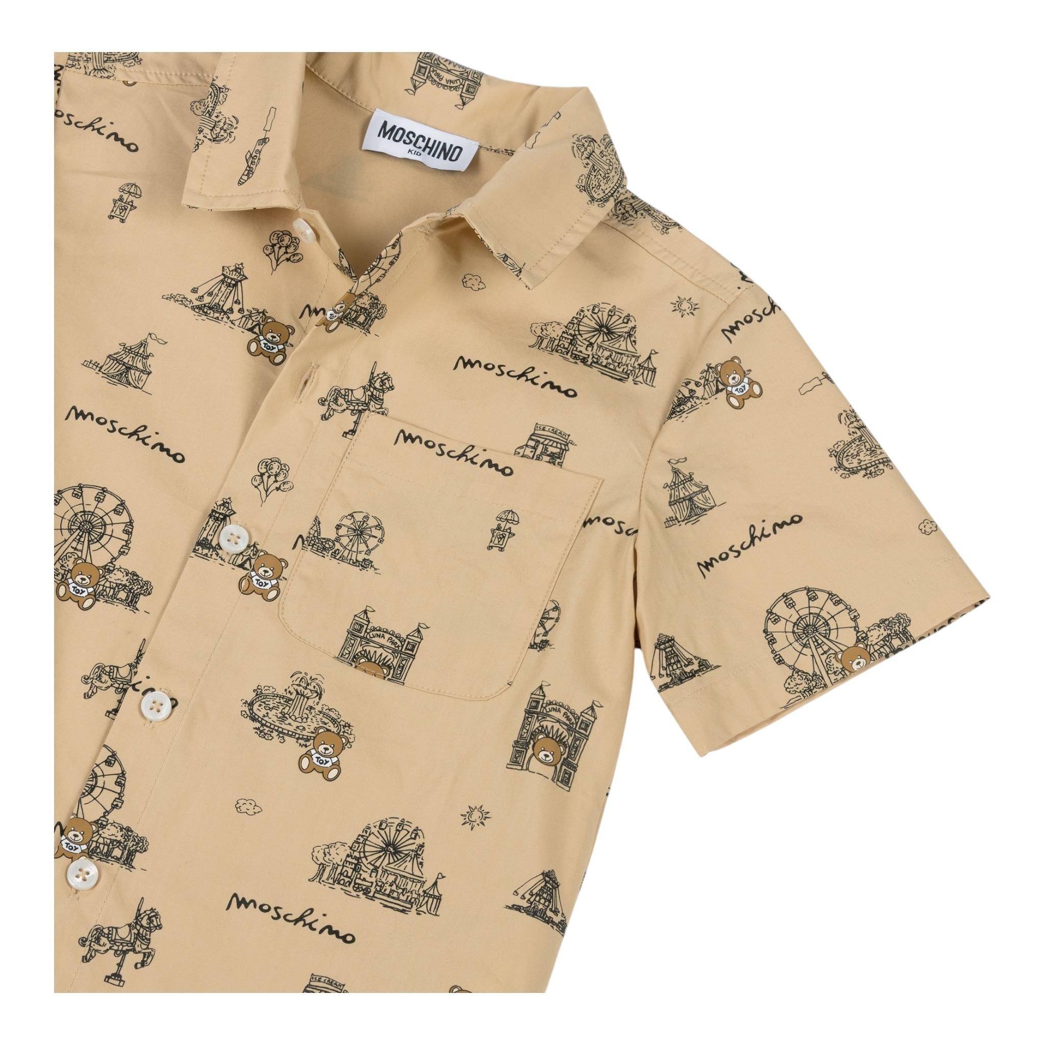Moschino Camicia Mezza Manica con Stampa per Bambino HMC01G BEIGE MOSCHINO 