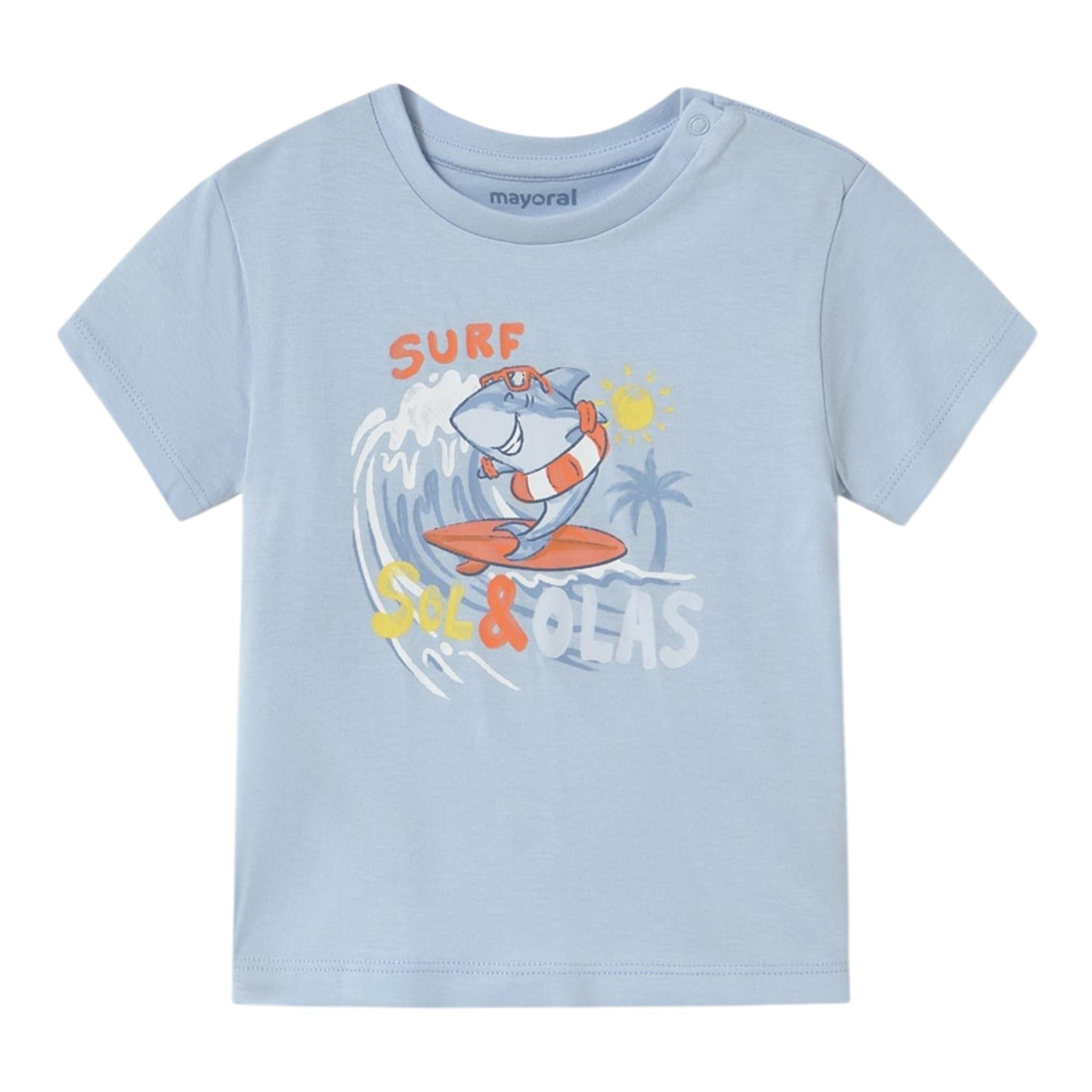 Mayoral T-Shirt Girocollo Tinta Unita con Stampa per Neonato 1065 AZZURRO MAYORAL 