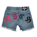John Richmond Short In Denim tinta unita con Stampa Azzurro per Bambina RGP23160SH AZZURRO JOHN RICHMOND 