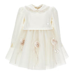 MONNALISA set abito cerimonia-coprispalle tinta unita con rose Bianco per Neonata 73D900 BIANCO MONNALISA 