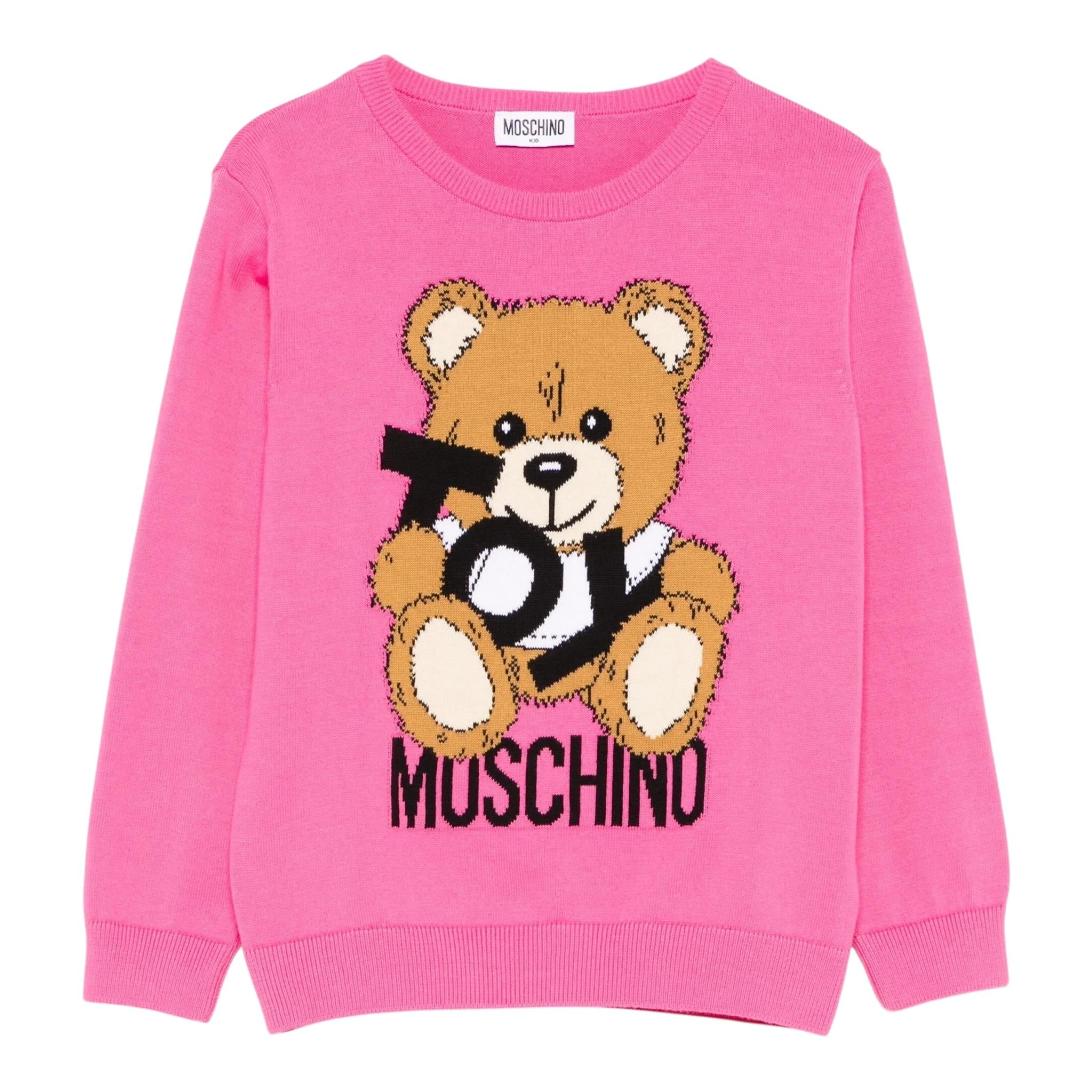 Moschino Maglia Girocollo Tinta Unita con Ricamo Orso per Bambina HYW00J ROSA MOSCHINO 