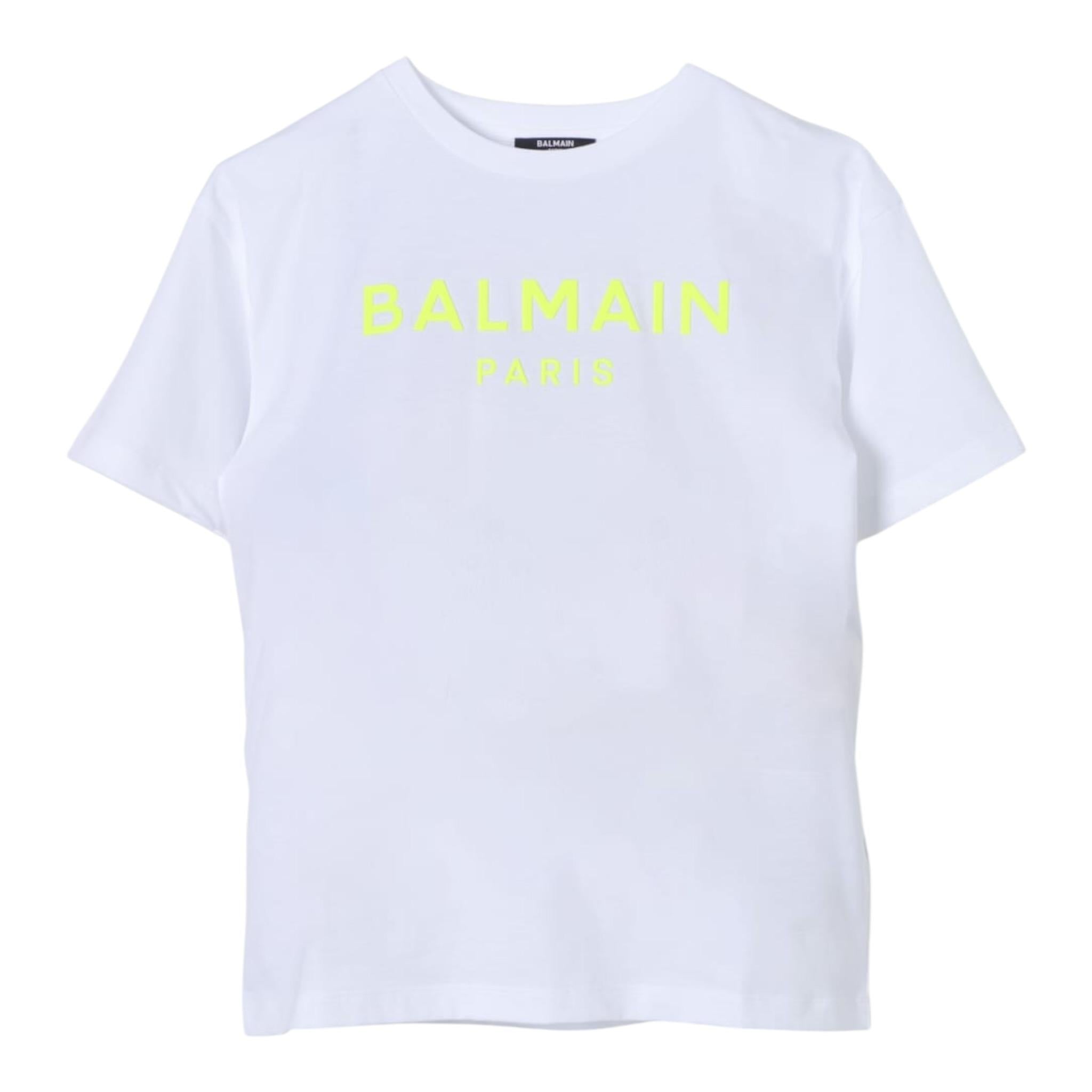 Balmain T-Shirt Girocollo Tinta Unita con Stampa per Bambina BU8Q71 BIANCO BALMAIN 