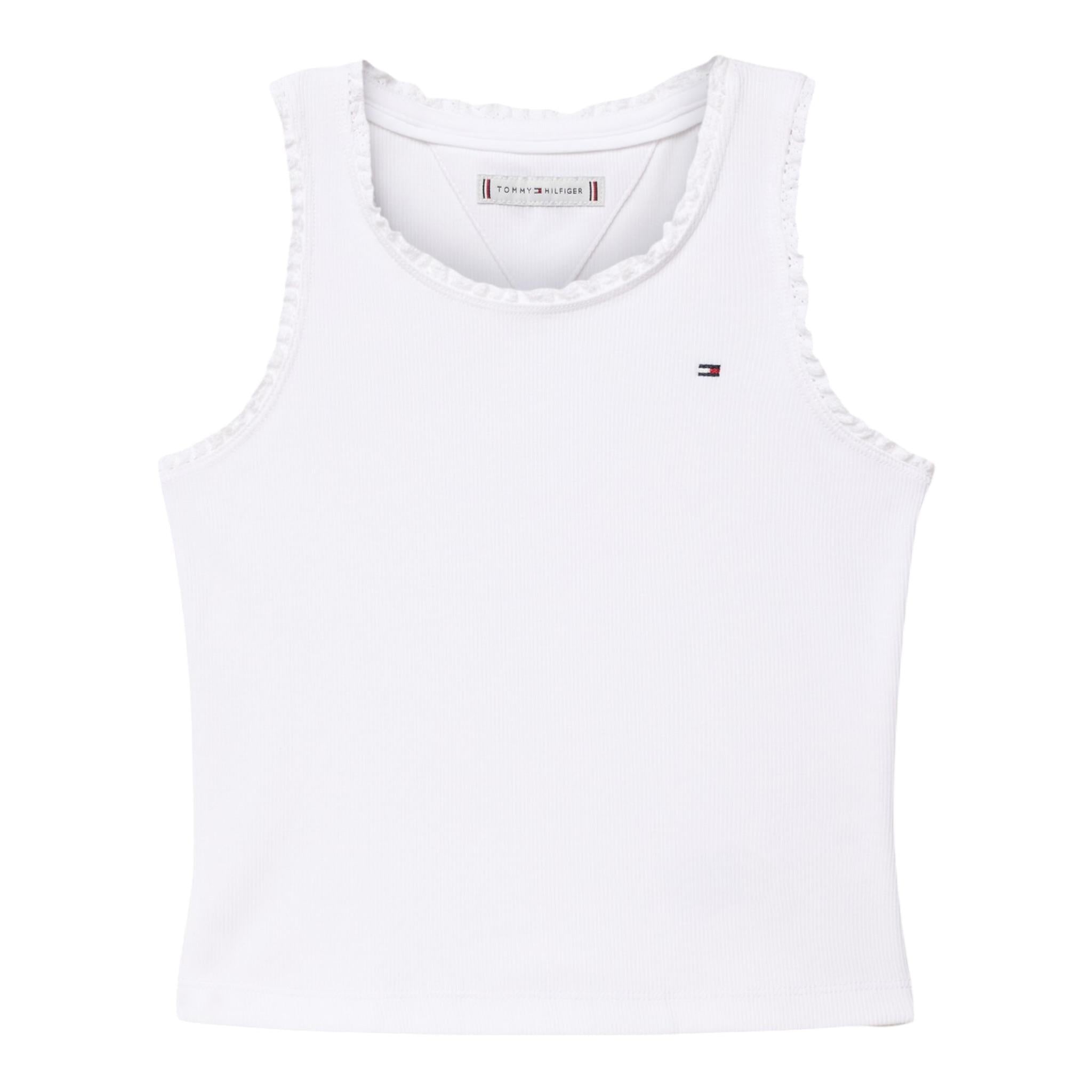 Tommy Hilfiger Canotta Tinta Unita con Ricami per Bambina KG0KG08588X BIANCO TOMMY HILFIGER 