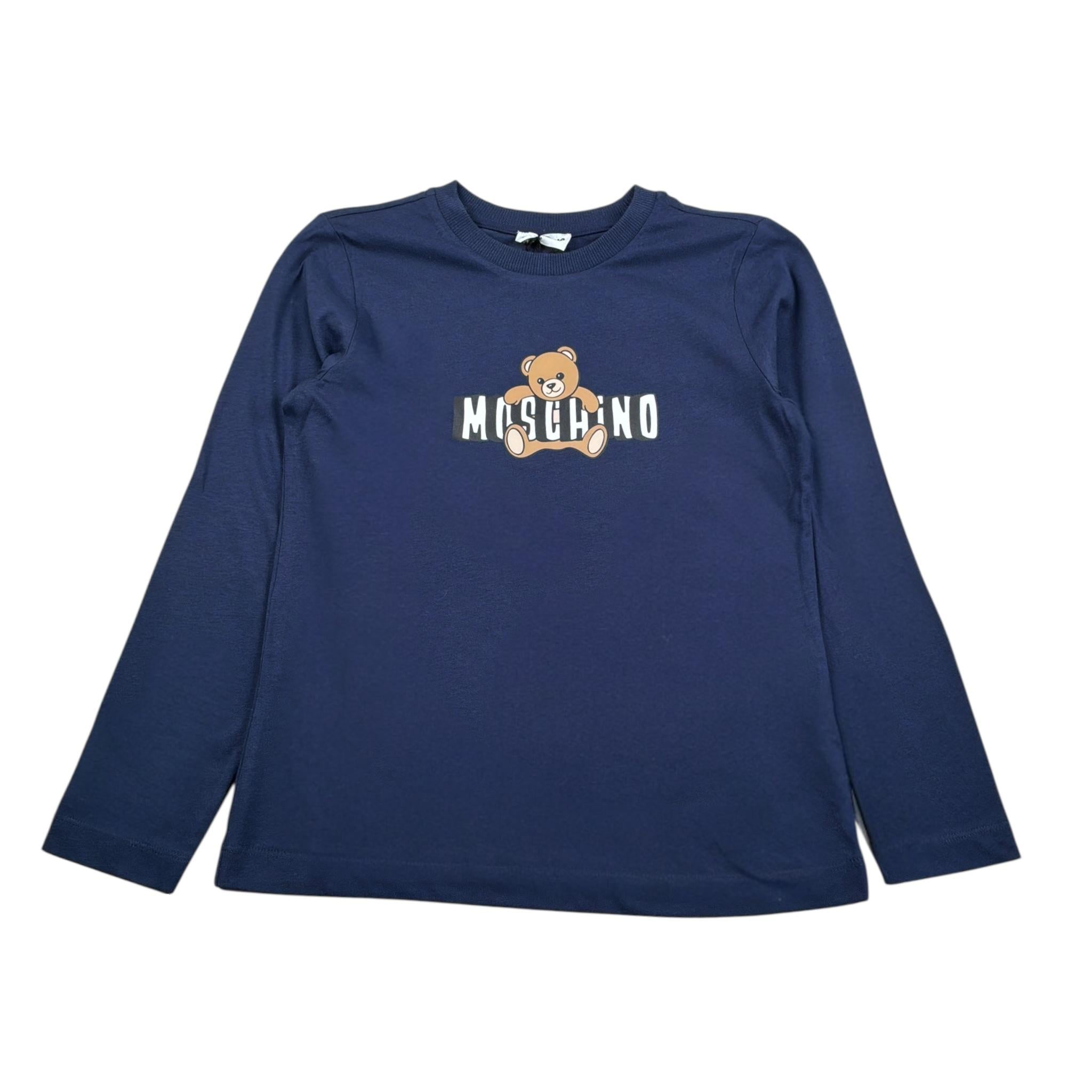 shirt tinta unita con logo 12333 BLU MOSCHINO 
