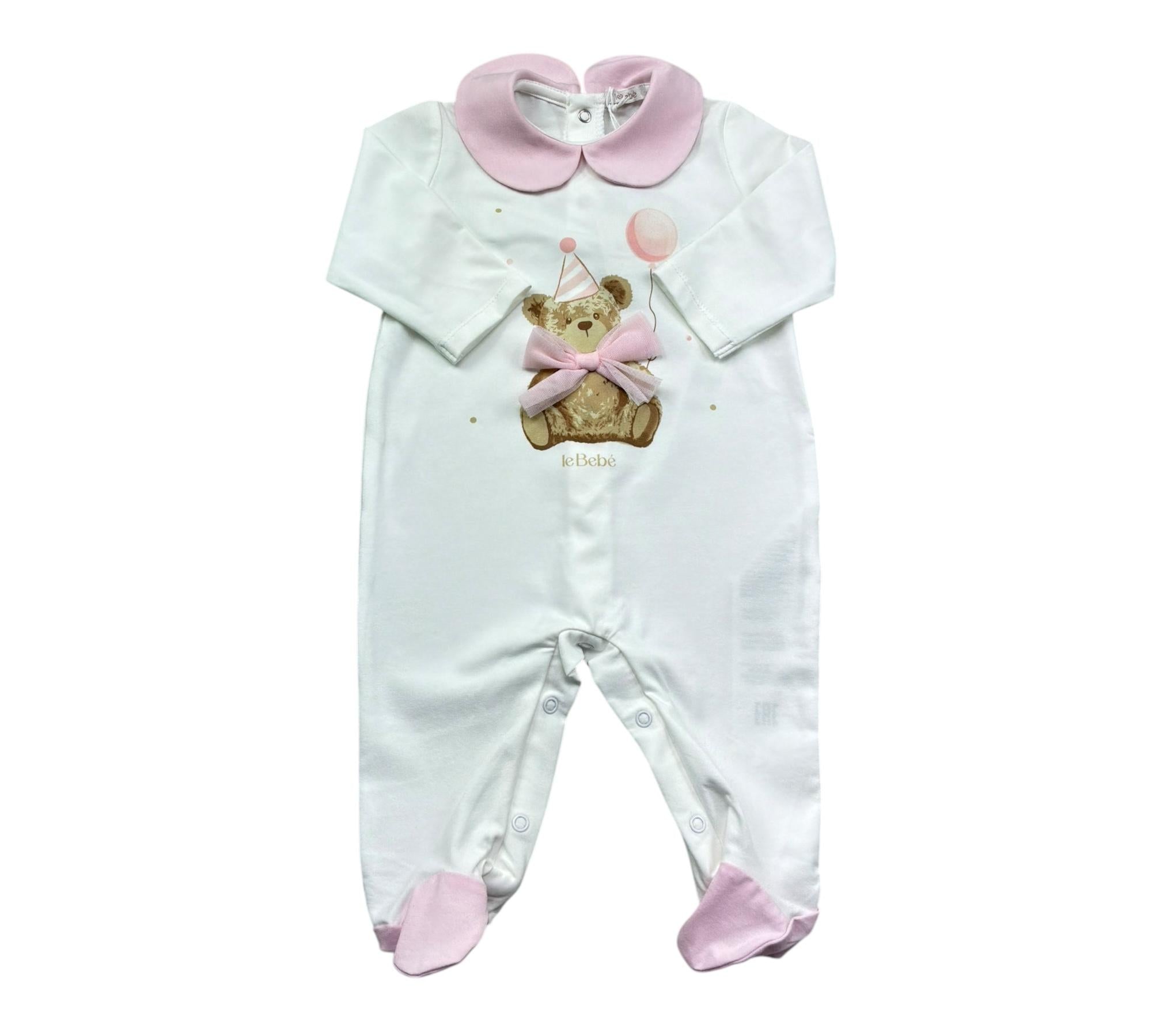 Le Bebe Tutina Manica Lunga Tinta Unita con Colletto E Stampa In Contrasto per Neonata LBG6263 BIANCO LE BEBE 