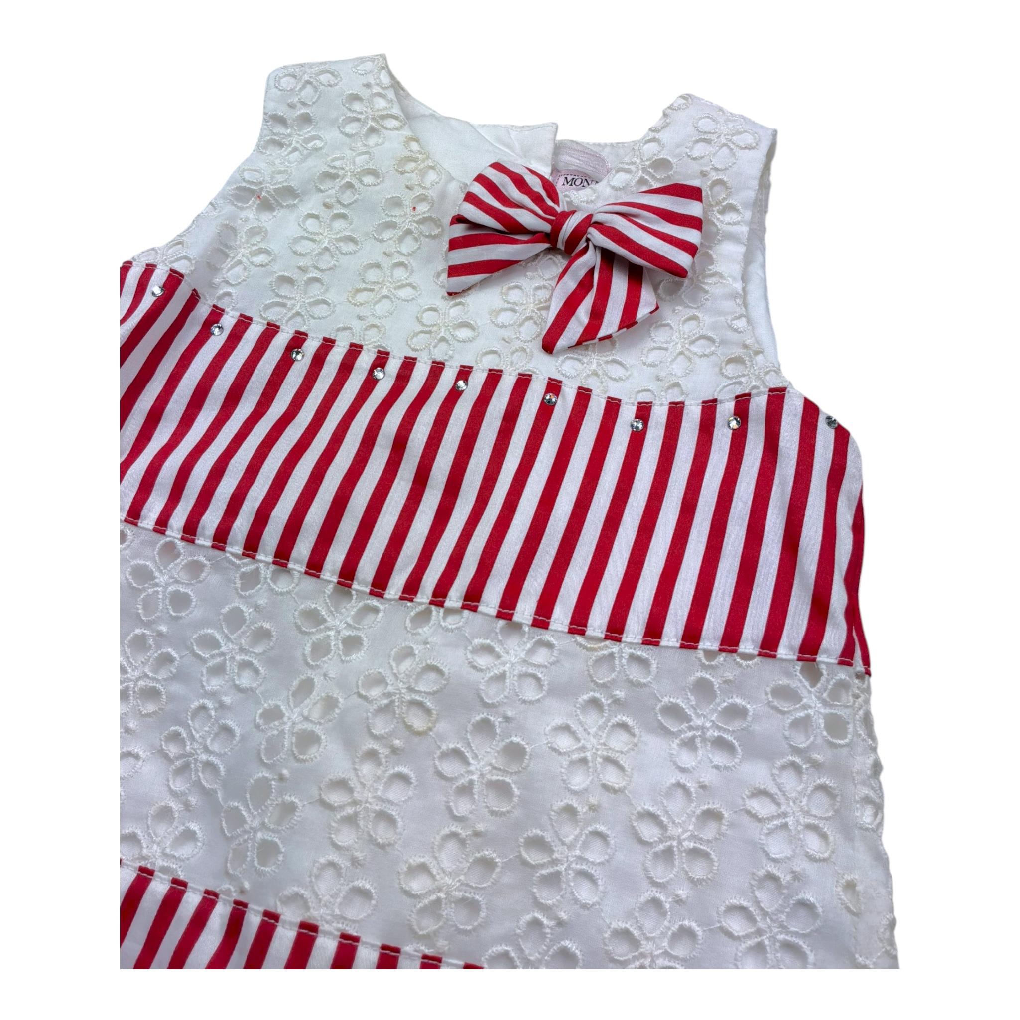 Monnalisa Abito Bicolore con Fantasia A Righe per Neonata 311901 BIANCO/ROSSO MONNALISA 