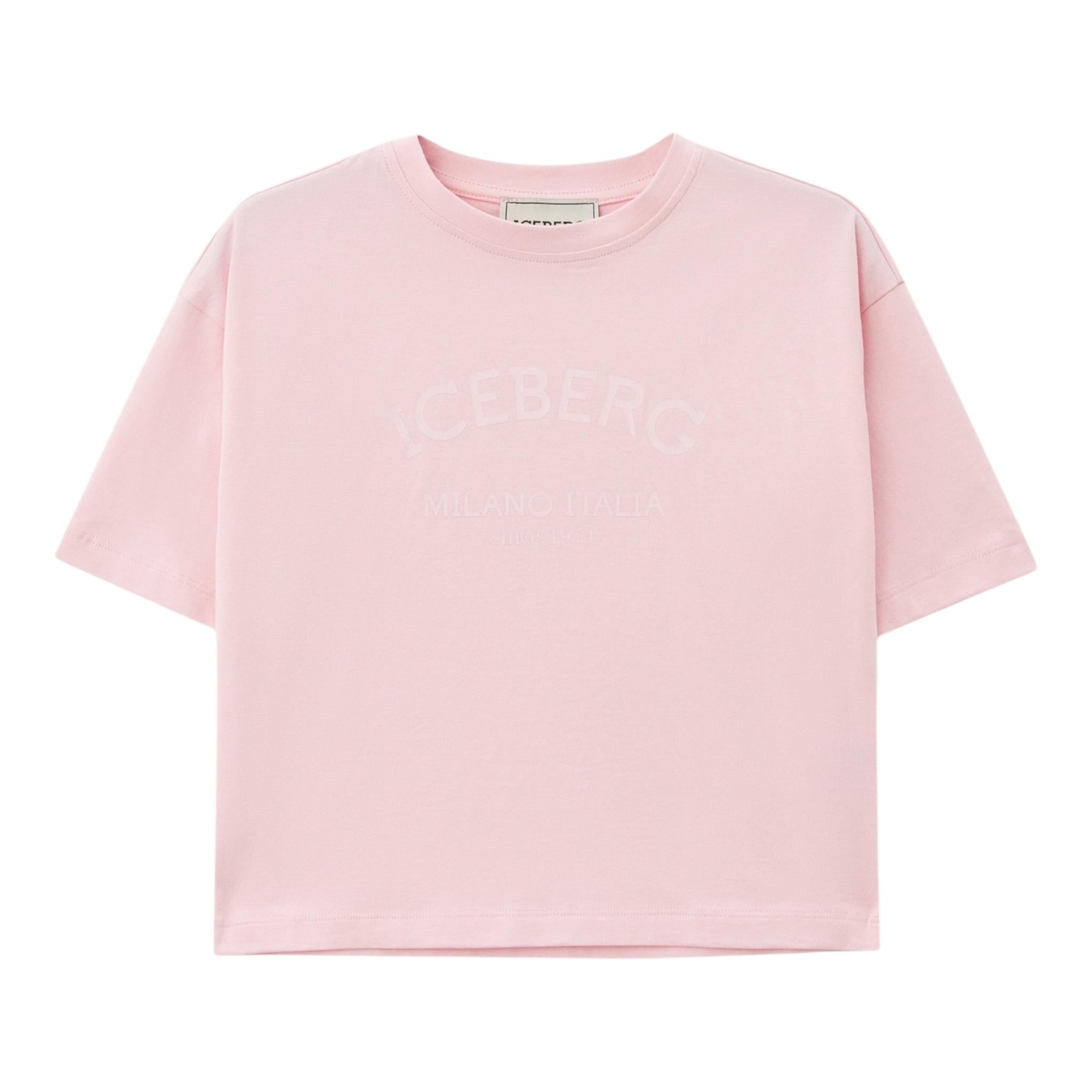 Iceberg T-Shirt Girocollo Tinta Unita con Stampa per Bambina TSICE5150JX ROSA ICEBERG 