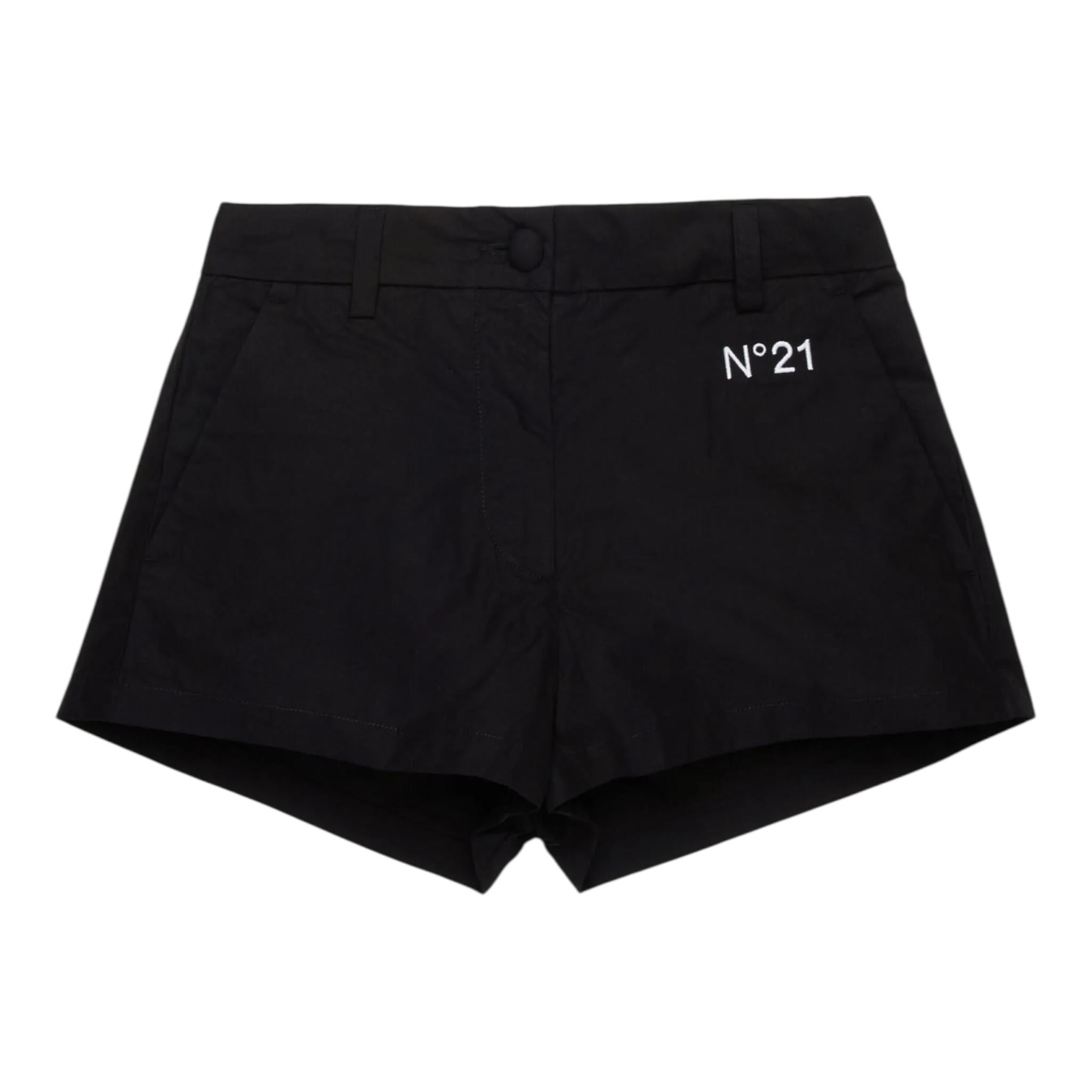 N°21 Short Tinta Unita con Logo per Bambina N2101D NERO N°21 