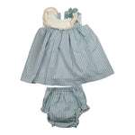Valentina Bebes Set Abito-Coulotte Tinta Unita con Fantasia A Righe per Bambina LOVE8J AZZURRO VALENTINA BEBES 