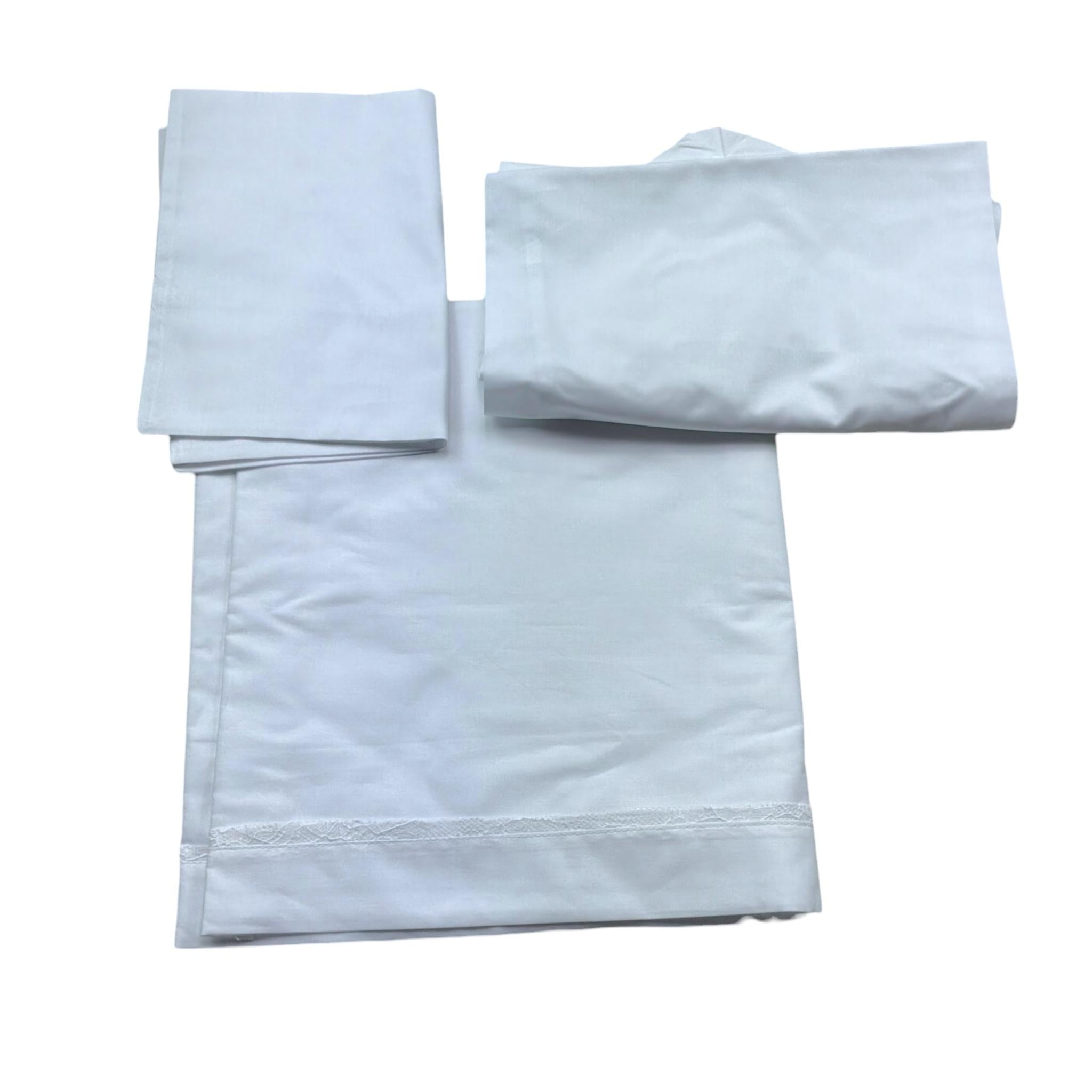 Le Bebe' Lenzuola Set 3 Pezzi Tinta Unita con Stampa per Neonata LBG6344 BIANCO LE BEBE' 