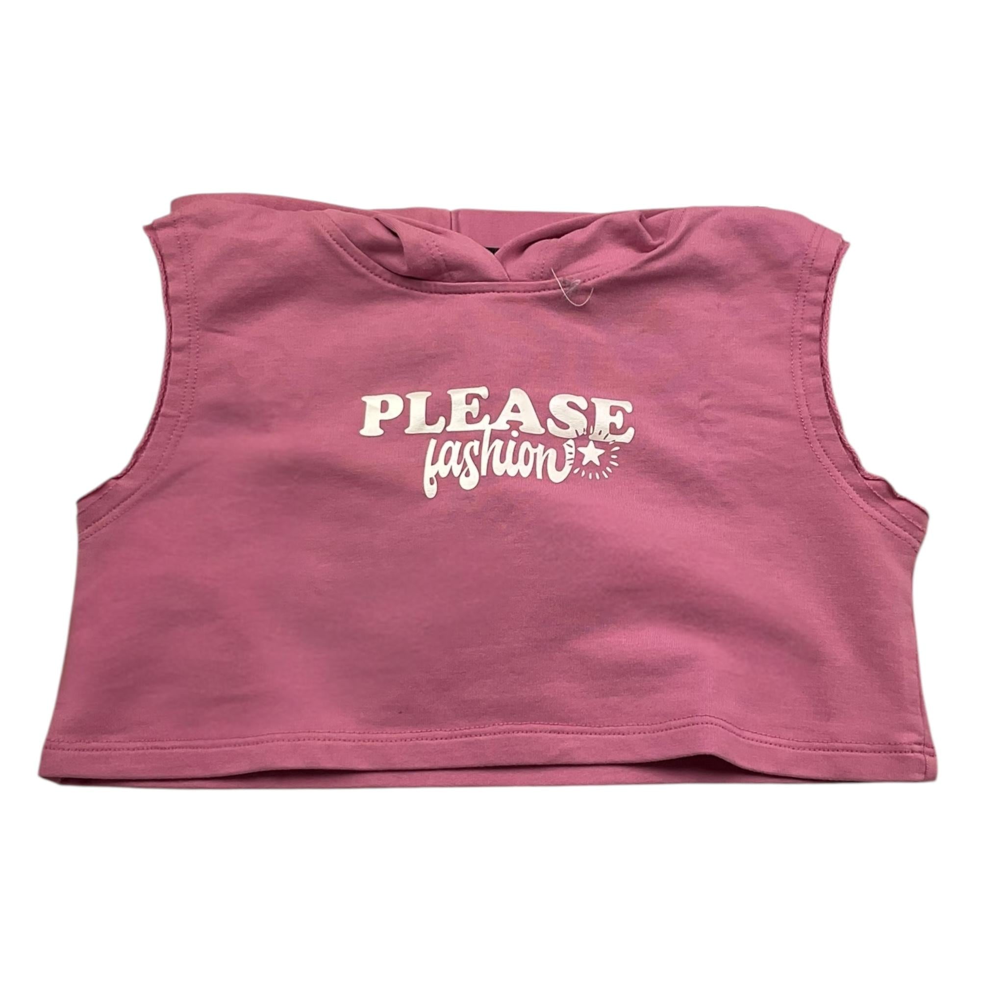 Please Felpa Giromanica Modello Crop con Cappuccio per Bambina MU00042G72 ROSA PLEASE 