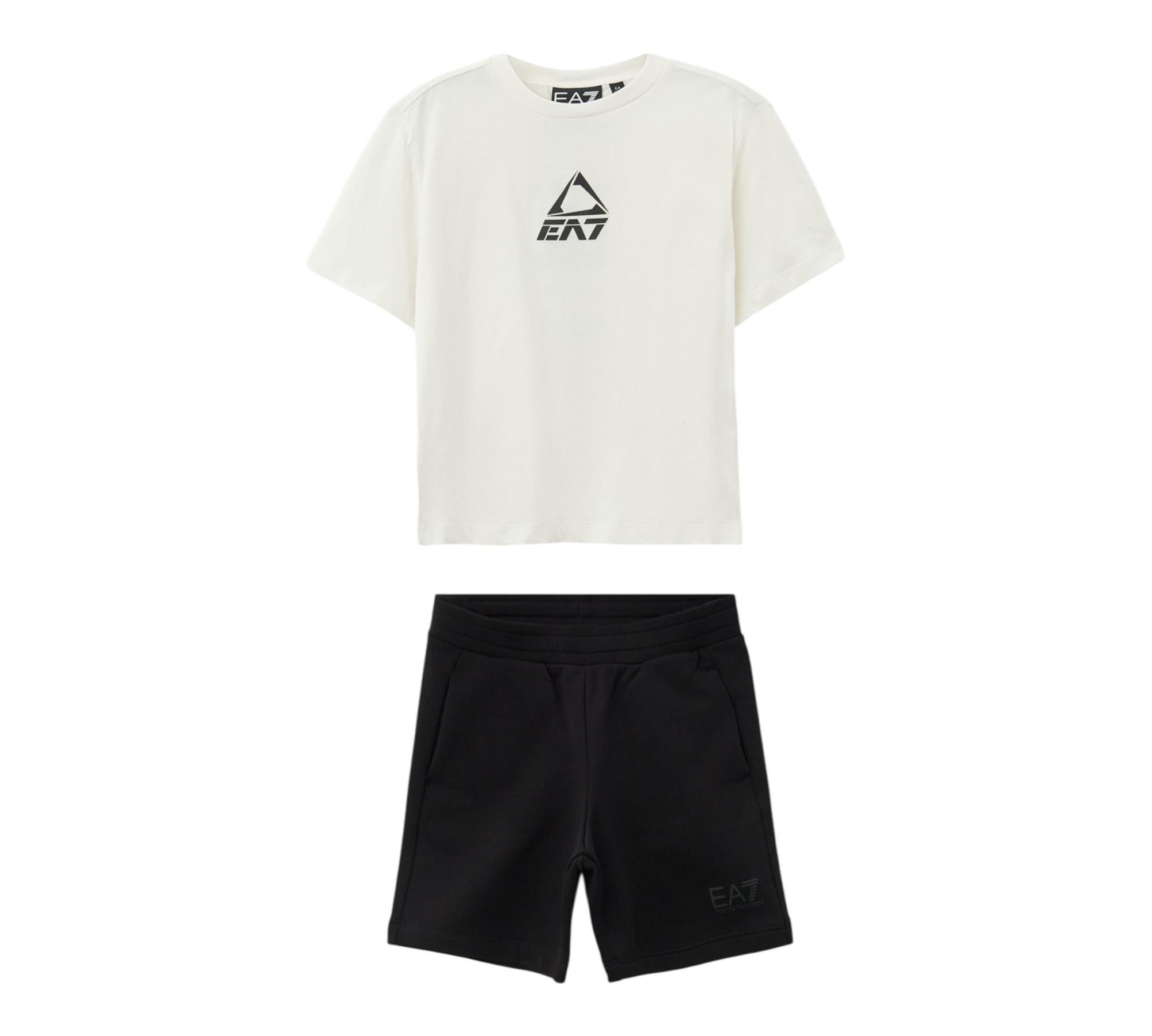 Emporio Armani Completo 2 Pezzi T-Shirt-Bermuda Bicolore per Bambino 7B000068 PANNA/NERO EMPORIO ARMANI 