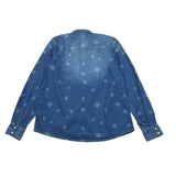 Vicolo Camicia Manica Lunga In Denim Tinta Unita Con Stampa Stelle Blu Per Bambina