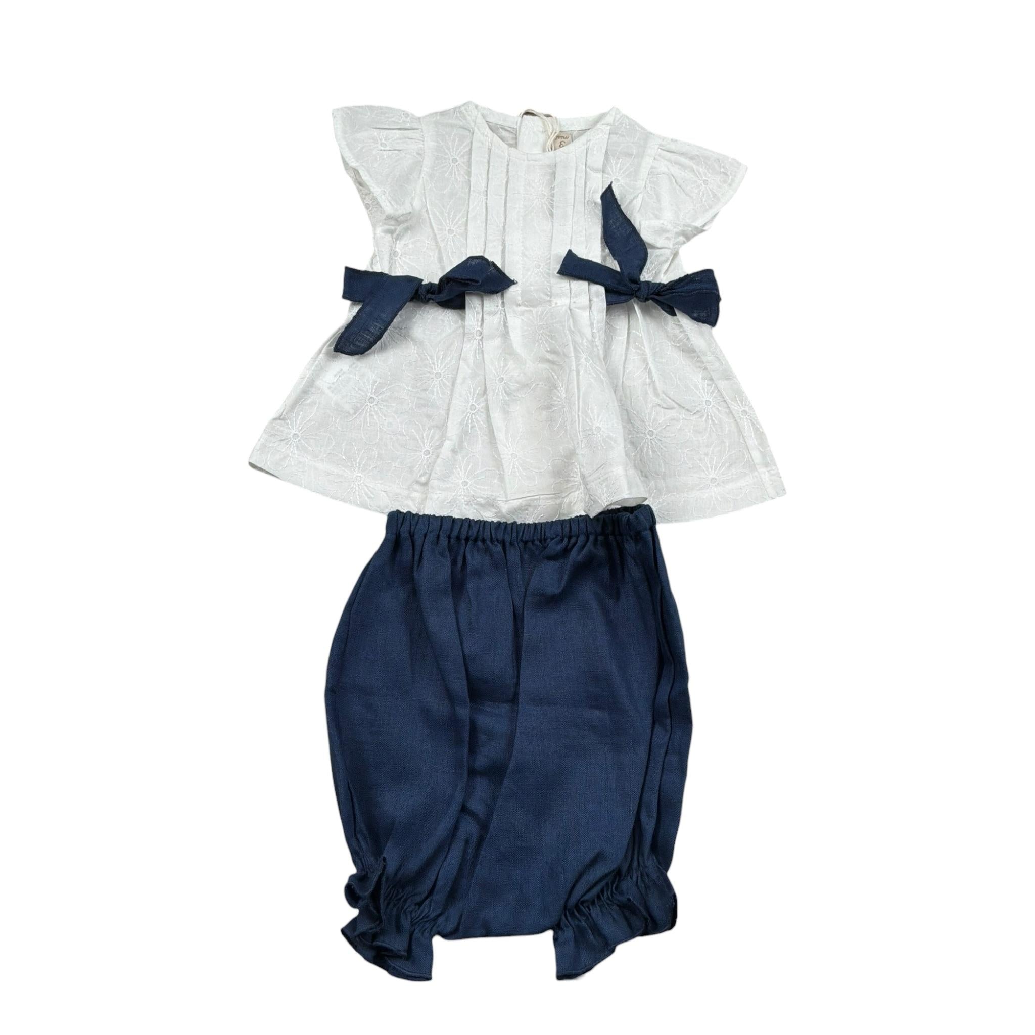 La Stupenderia Completo 2 Pezzi Camicia-Coulotte Bicolore per Neonata TBCT52X BIANCO/BLU LA STUPENDERIA 