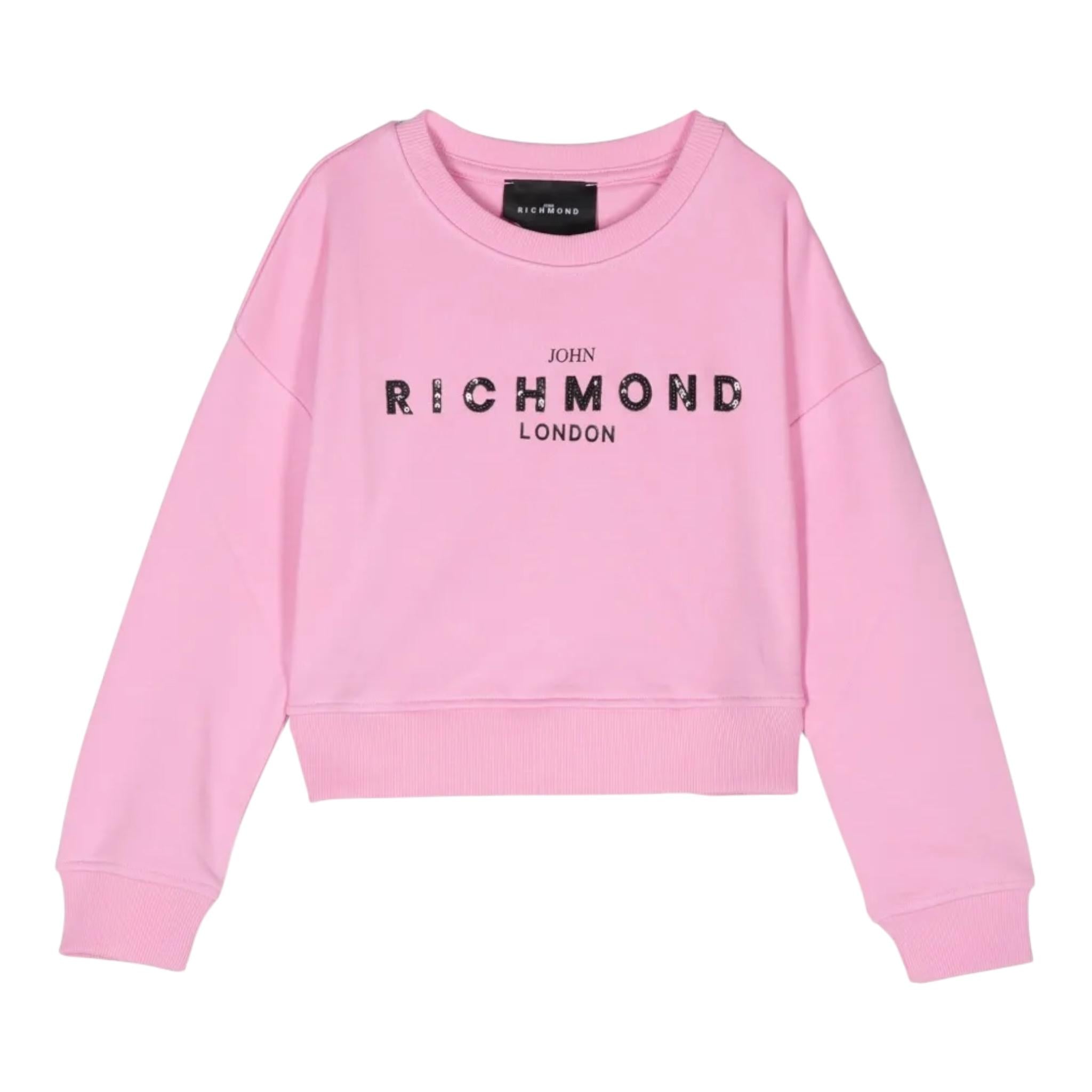 JOHN RICHMOND felpa chiusa girocollo tinta unita cn stampa logo Rosa per Bambina RGA24053PE ROSA JOHN RICHMOND 