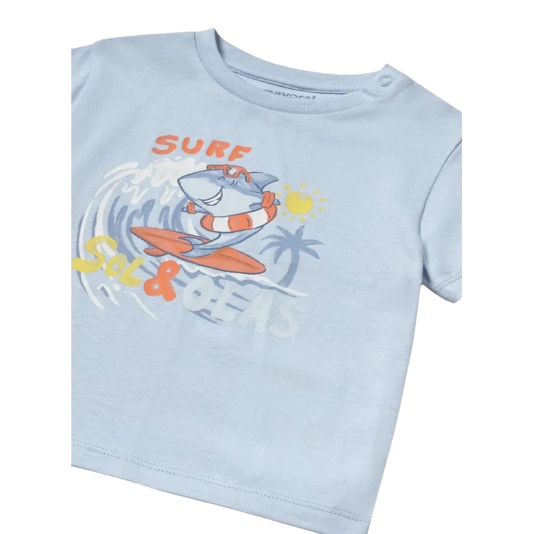 Mayoral T-Shirt Girocollo Tinta Unita con Stampa per Neonato 1065XX AZZURRO MAYORAL 