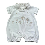 Le Bebe Pagliaccetto Mezza Manica Tinta Unita con Ricami per Neonata LBG6306 BIANCO LE BEBE 