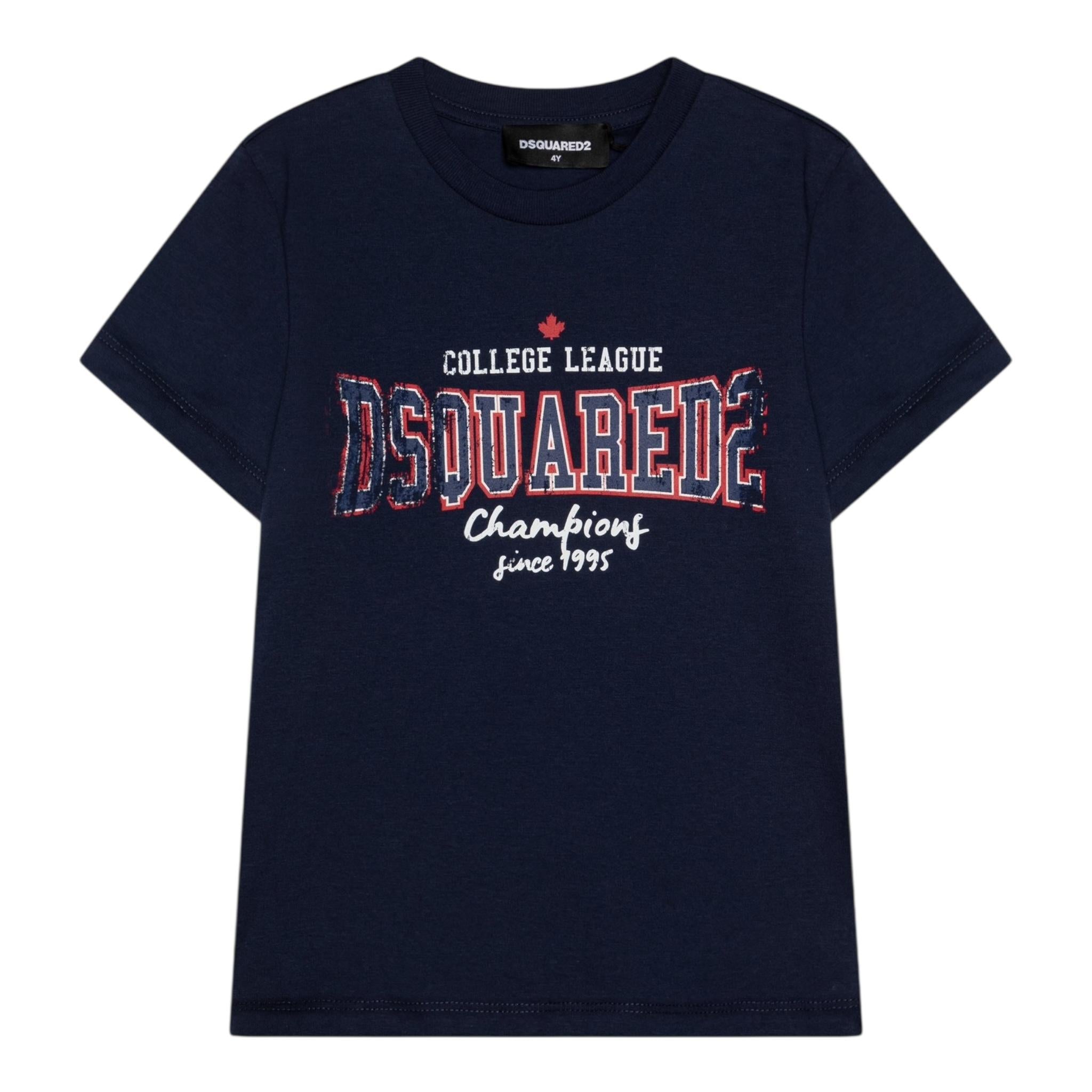 Dsquared2 T-Shirt Girocollo Tinta Unita con Stampa per Bambino DQ2742 BLU DSQUARED2 