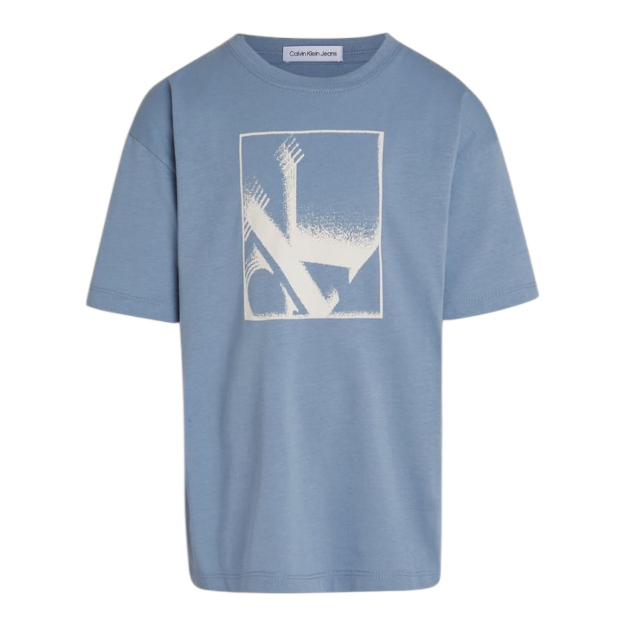 Calvin Klein T-Shirt Girocollo Tinta Unita con Logo per Bambino IB0IB02161 AZZURRO CALVIN KLEIN 