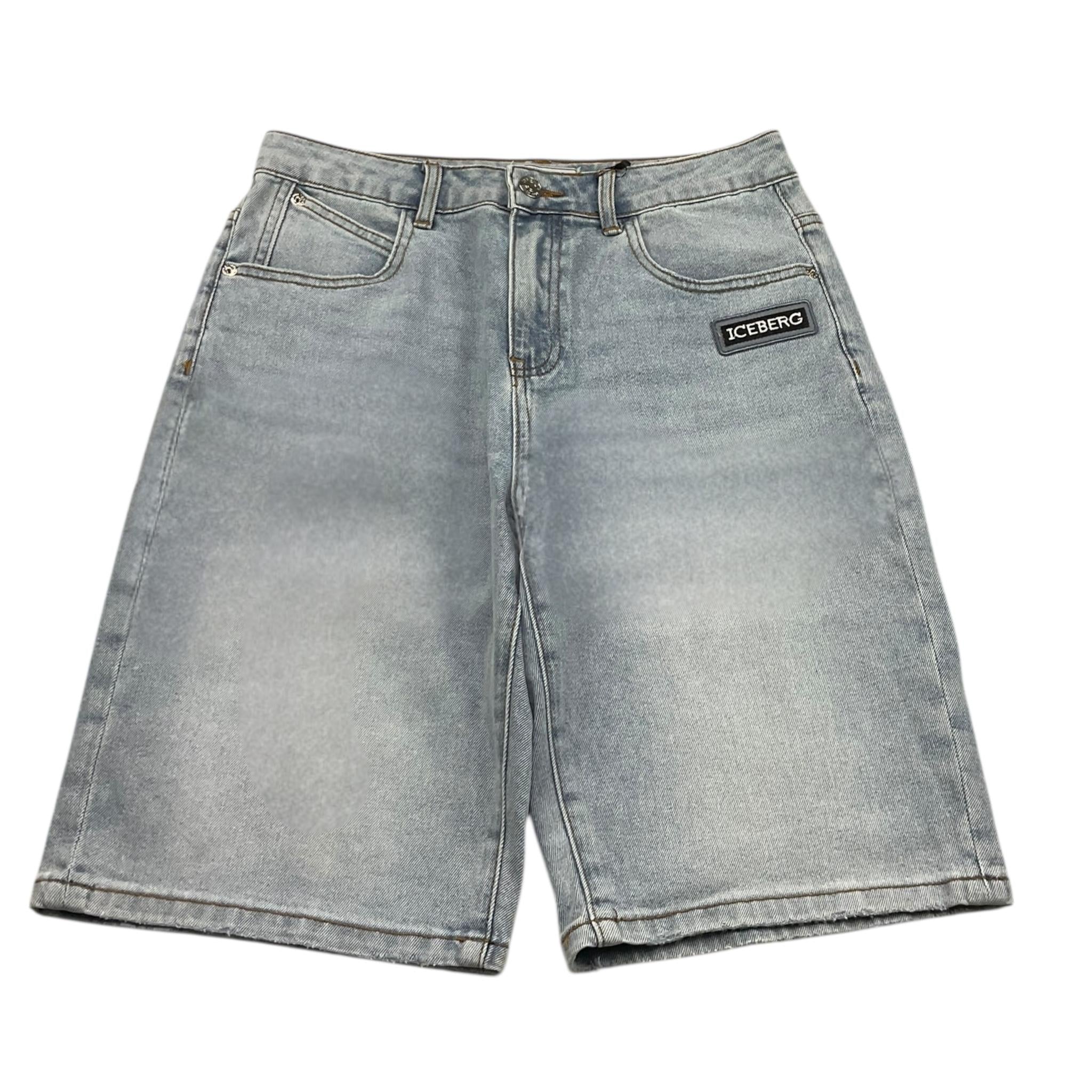 Iceberg Bermuda In Denim Tinta Unita con Stampa per Bambino BMICE5100J AZZURRO ICEBERG 
