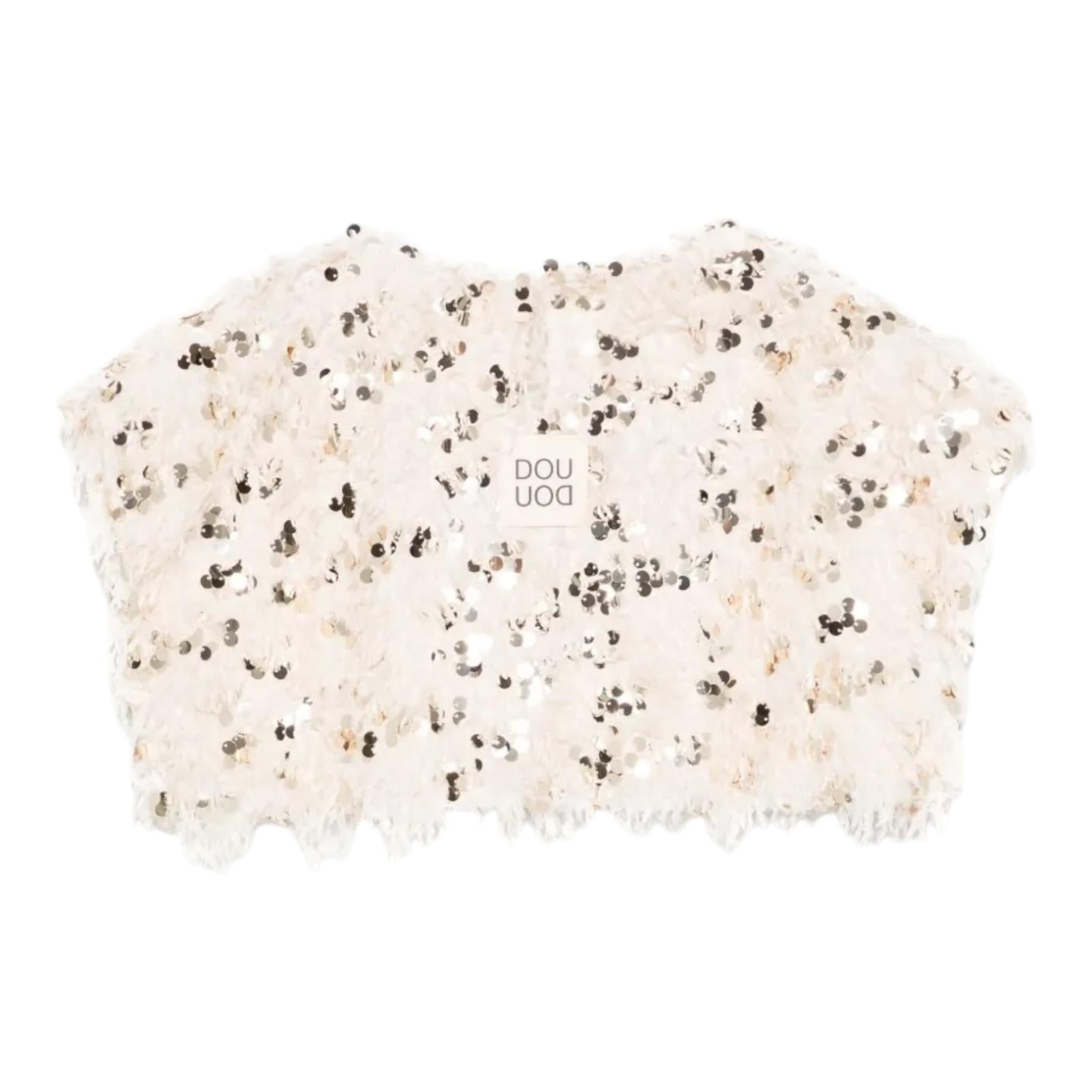 Dou Dou Maglia Giromanica Tinta Unita con Paillettes E Piume per Bambina DW5A51X BEIGE DOU DOU 
