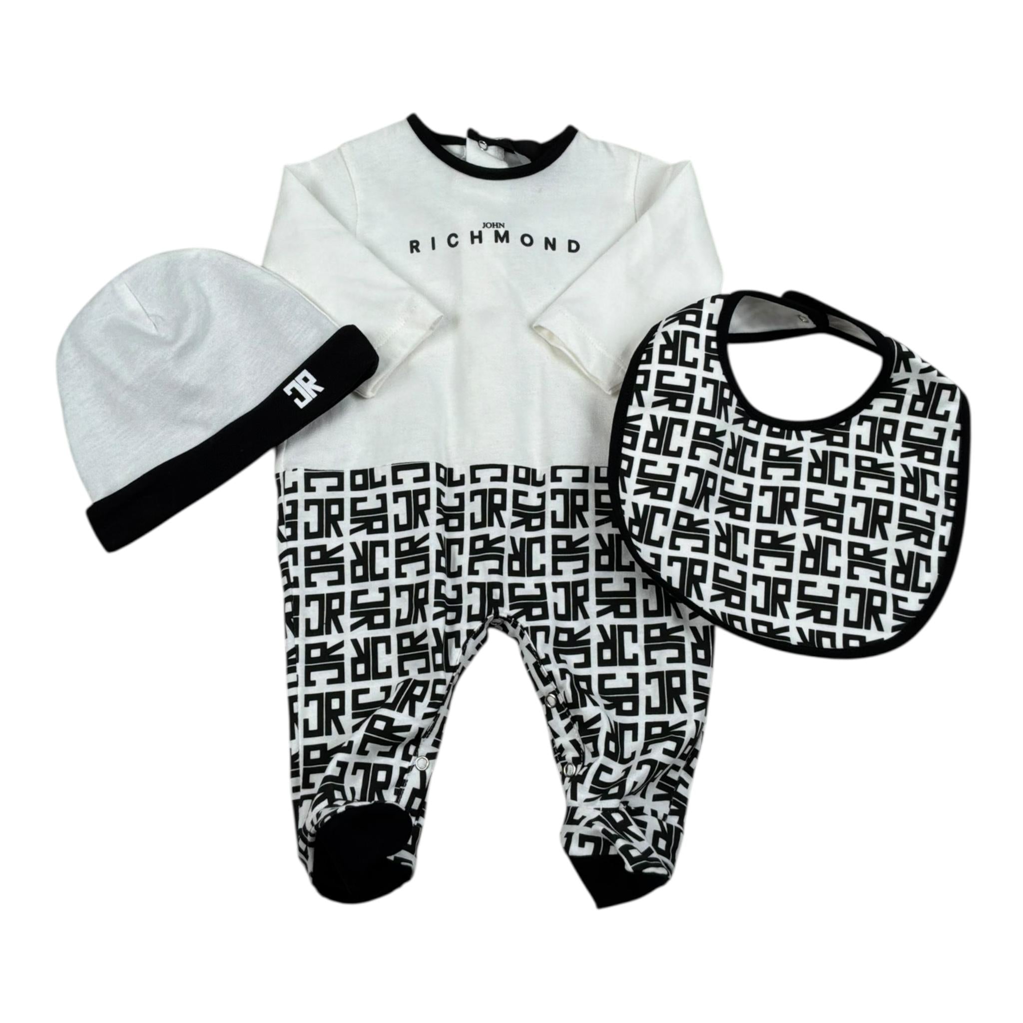 John Richmond Set Tutina-Cappello-Bavette Bicolore per Neonato RLP26001TU NERO JOHN RICHMOND 