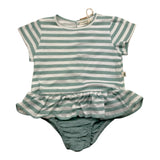 Petit Indi Pagliaccetto Bicolore Con Fantasia A Righe Bianco/Verde Per Neonata